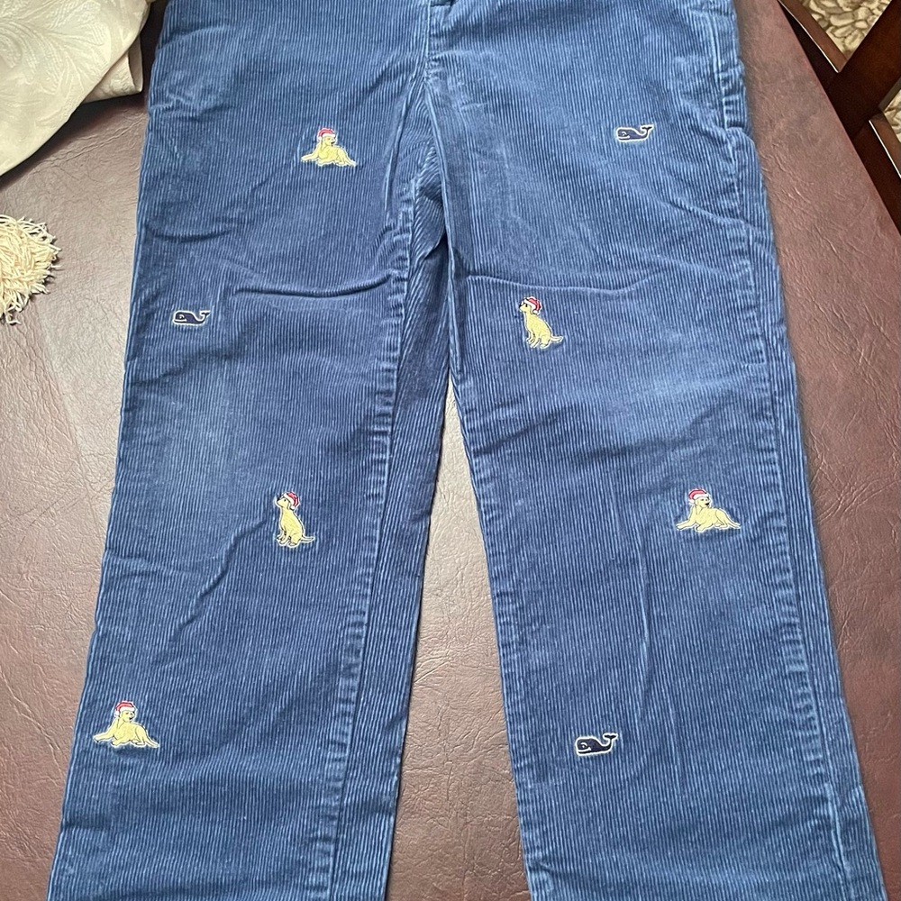 Vineyard Vines Holiday Navy  Corduroy Pants Whale & Dog w/ Santa Hat Embroidery